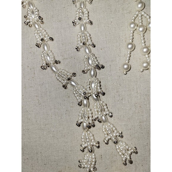 Lot 2 Vintage White Gold Flower Tassel Seed Bead Necklaces Retro Wedding Lei - Picture 4 of 13